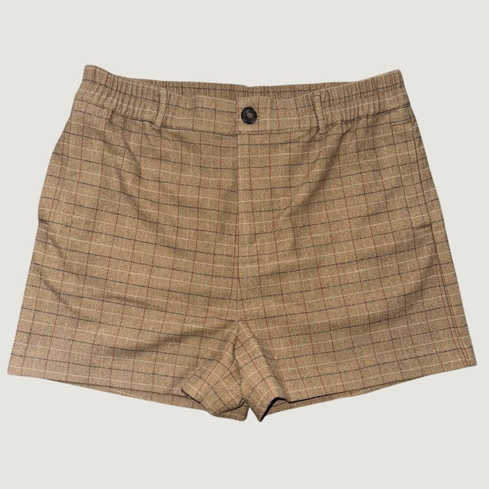 See U Soon Brown Plaid Wool Blend Shorts 12 FR 42 High Waist Dark Academia Twee